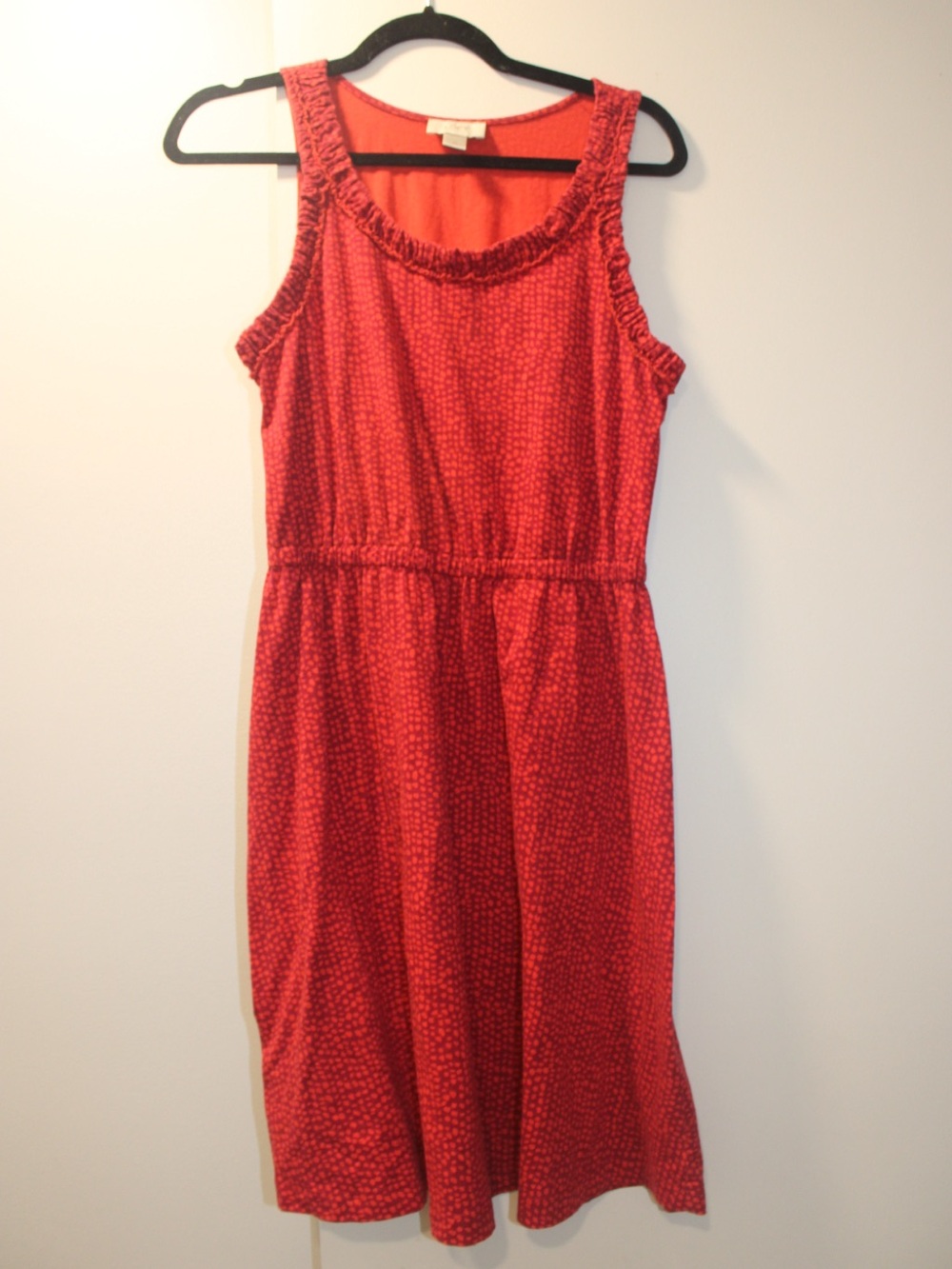LOFT Red Dotted Sleeveless Dress Size M Ruffle Neck Elastic Waist Casual Summer